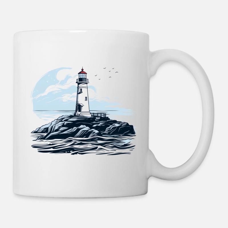Phare sur rochers dans la mer - Mug blanc - blanc