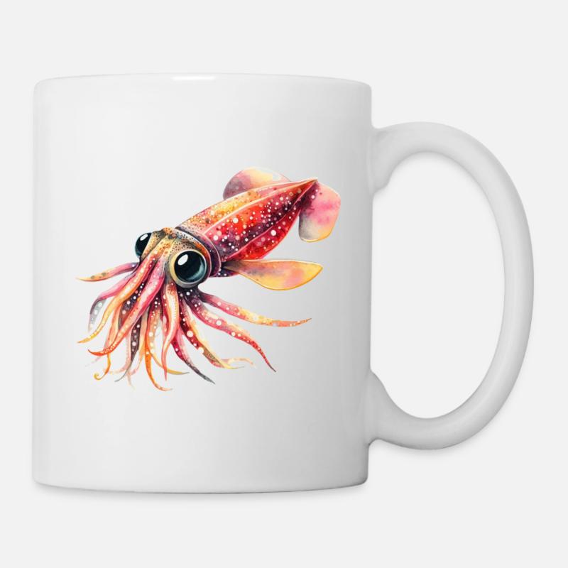 Cute Firefly Squid, Watercolor - Mug - white
