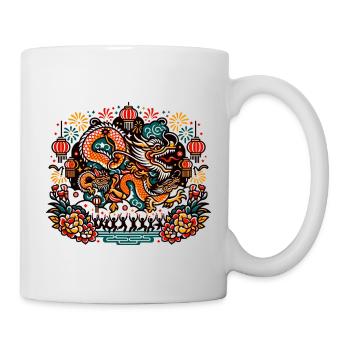 Farbenfroher Drache, inspiriert von traditioneller chinesischer Kunst - Tasse - Weiß - Rechts
