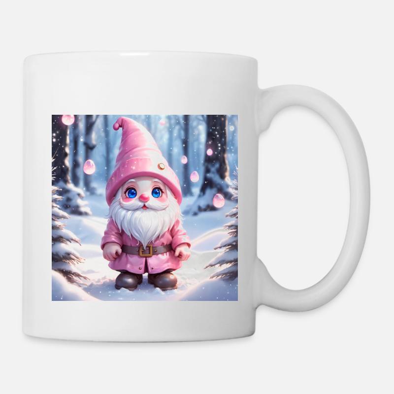 Pinker Weihnachtswichtel im magischen Wald - Tasse - Weiß