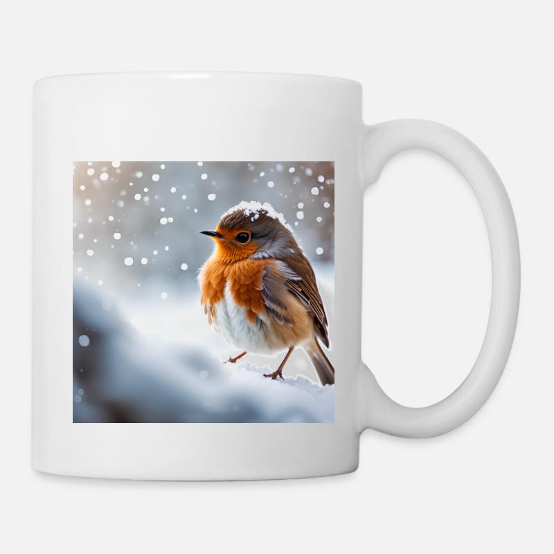 Rotkehlchen im Schnee - Tasse - Weiß