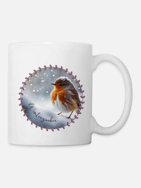 Winterzauber Rotkehlchen - Tasse - Weiß