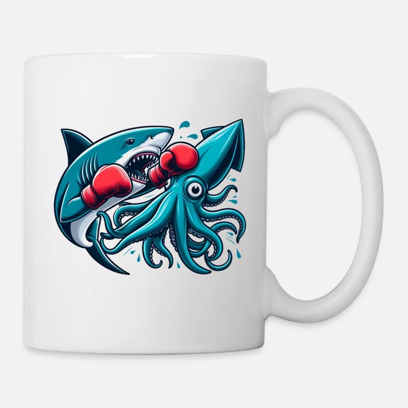 Shark Vs Octopus Funny Animals - Mug - white