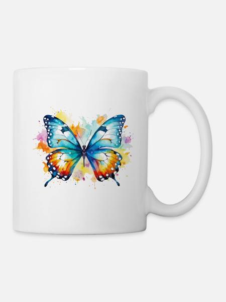 Schmetterling Bunt Farbenfroh Schön Kunst Natur - Tasse - Weiß