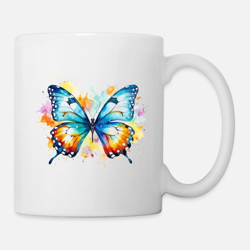 Schmetterling Bunt Farbenfroh Schön Kunst Natur - Tasse - Weiß