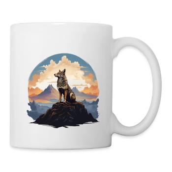 Wächter der Dämmerung: Sitzender Wolf - Tasse - Weiß - Rechts