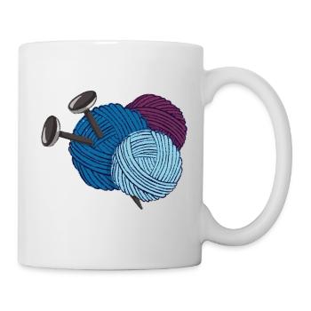 Laine avec aiguilles à tricoter - Mug blanc - blanc - Droite