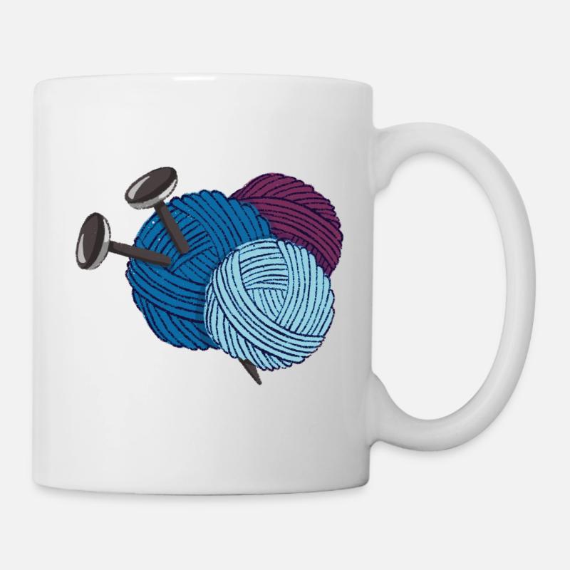Laine avec aiguilles à tricoter - Mug blanc - blanc