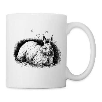 Lapin rétro avec coeurs noir - Mug blanc - blanc - Droite