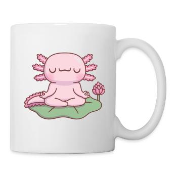 Cute Axolotl Meditating On Lotus Leaf - Mug - white - Right