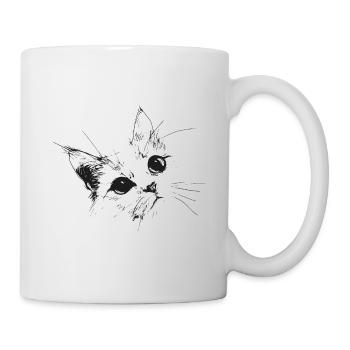 Cat Silhouette Outline Drawing Lineart Art - Mug - white - Right