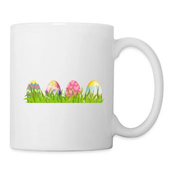 Colorful Easter eggs in a meadow and bunny ears - Mug - white - Right