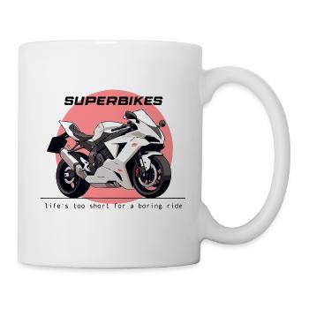 SUPERBIKES lifes too short for a boring motorbike - Tasse - Weiß - Rechts