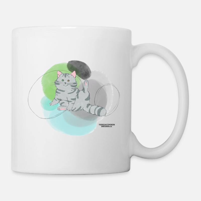 🐾 Grau getigerte Katze🐱Grün Blau - Tasse - Weiß