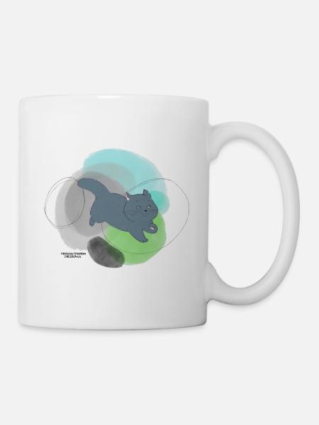 🐾 Schwarze Katze 🐈⬛ Grün Blau - Tasse - Weiß
