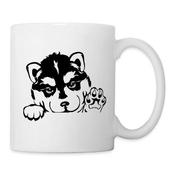 Outlined waving husky puppy - Mug - white - Right