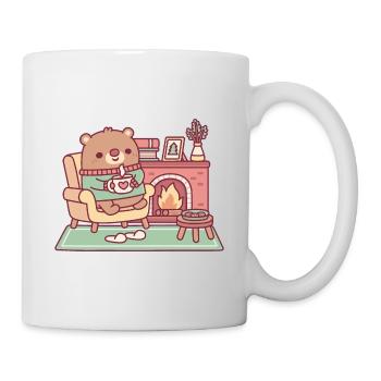 Cute Brown Bear And Cozy Fireplace - Mug - white - Right