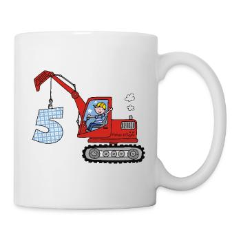 Bagger 5. Geburtstag - Tasse - Weiß - Rechts