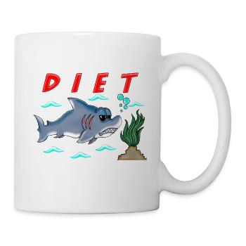 Funny Diet Cartoon Shark Humor Sarcastic Design - Mug - white - Right