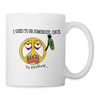 Drunk Peace Symbol Sarcastic Dark Humor Cartoon - Mug - white - Right