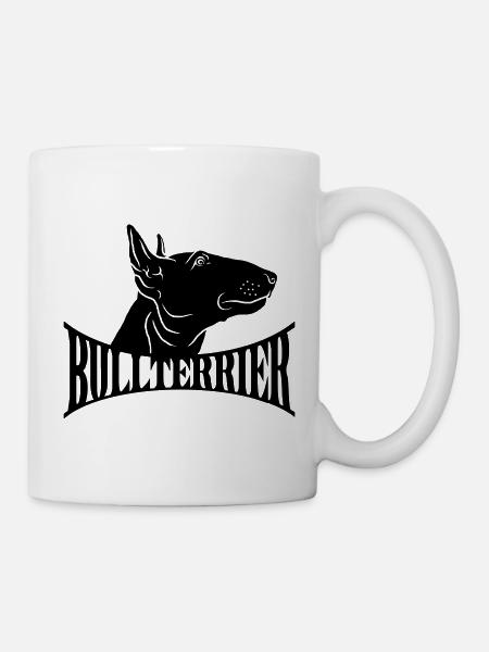 Bullterrier Kopf mit Schriftzug - Tasse - Weiß