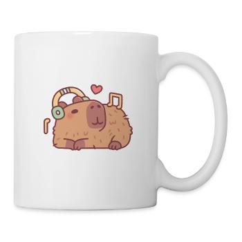 Cute Capybara With Headphones Chilling To Music - Mug - white - Right