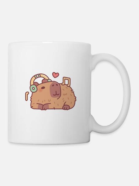 Süßes Capybara Mit Kopfhörern, Das Zu Musik Chillt - Tasse - Weiß