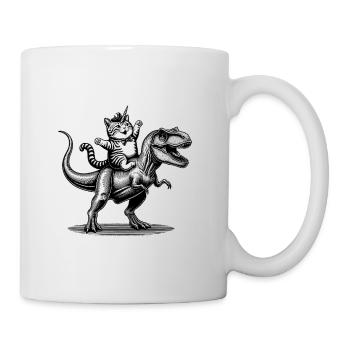 Caticorn riding T-Rex vintage line art funny mashu - Mug - white - Right
