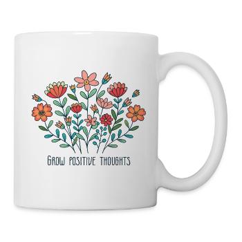 grow positive thoughts Floral happy tshirt - Mug - white - Right