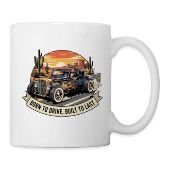 Muscle Car rétro avec coucher de soleil - Mug blanc - blanc - Droite