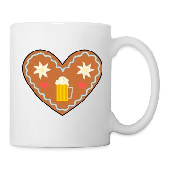 Lebkuchenherz mit Bier und Blumen - Tasse - Weiß - Rechts