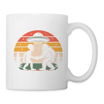 Bigfoot And Alien UFO Encounter Retro Sunset - Mug - white - Right