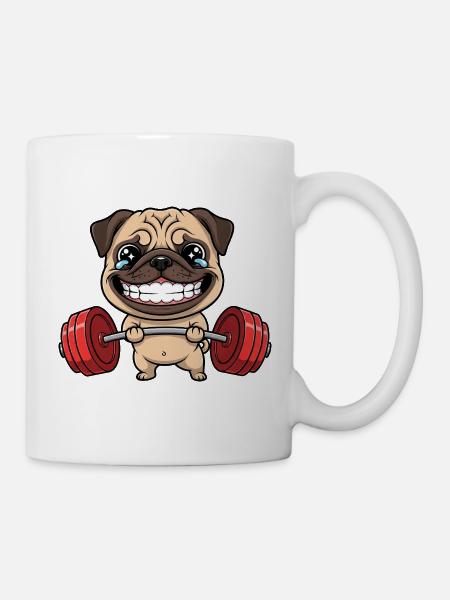 Pug With Dumbbell Master Fitness Workout Cartoon - Mug - white