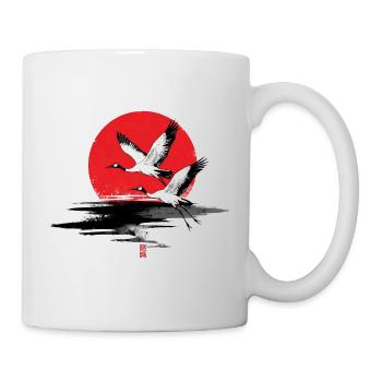 Grues japonaises soleil rouge illustration - Mug blanc - blanc - Droite