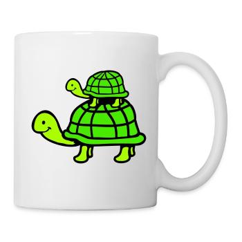 2 Schildkröten Huckepack Mama Papa Kind reiten süß - Tasse - Weiß - Rechts