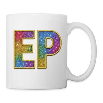 EP | Galaktischer Glitter-Initialschriftzug - Tasse - Weiß - Rechts