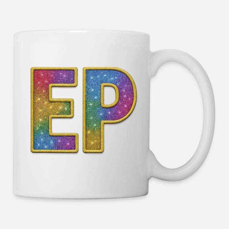 EP | Galaktischer Glitter-Initialschriftzug - Tasse - Weiß