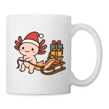 Weihnachts Axolotl – Mit Schlitten & Geschenken - Tasse - Weiß - Rechts