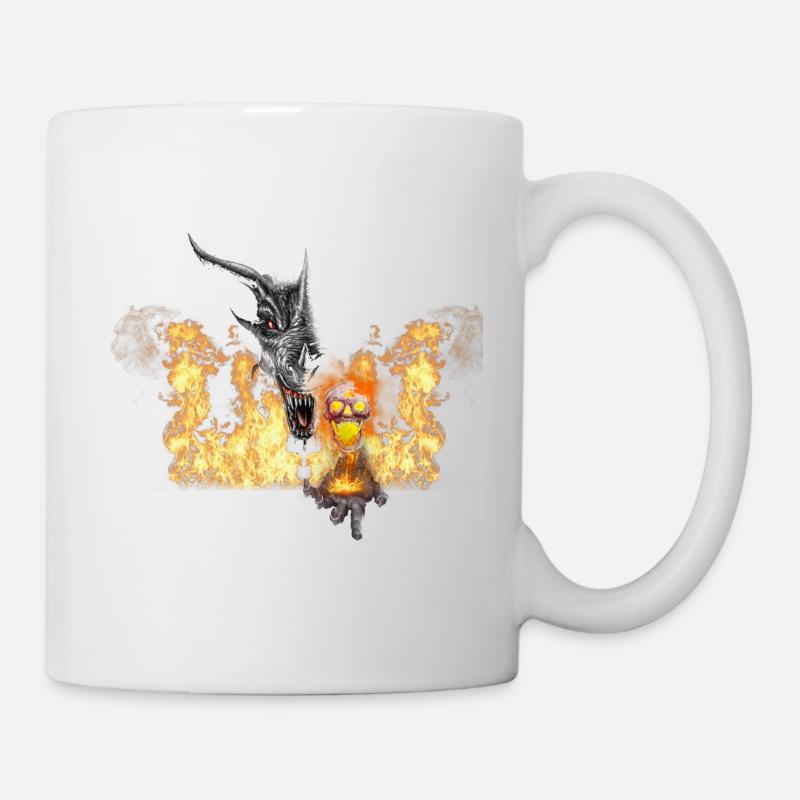 Dragon de feu et masque jaune - Mug blanc - blanc