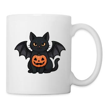 Chat chauve-souris d’Halloween avec citrouille - Mug blanc - blanc - Droite