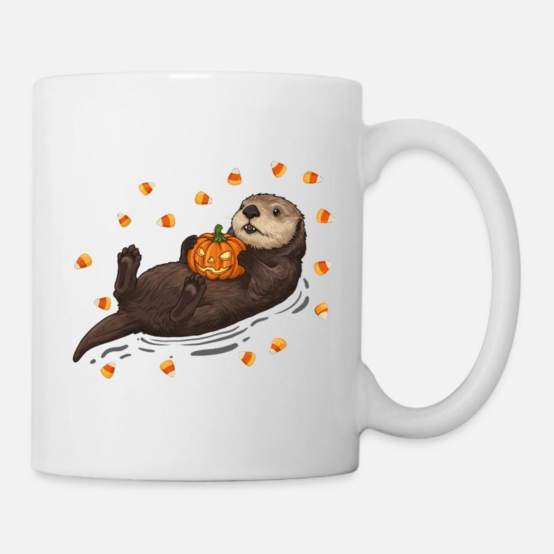 Loutre joueuse avec citrouille - Mug blanc - blanc