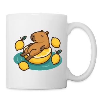 Chillendes Capybara auf Zitrone Cartoon - Tasse - Weiß - Rechts