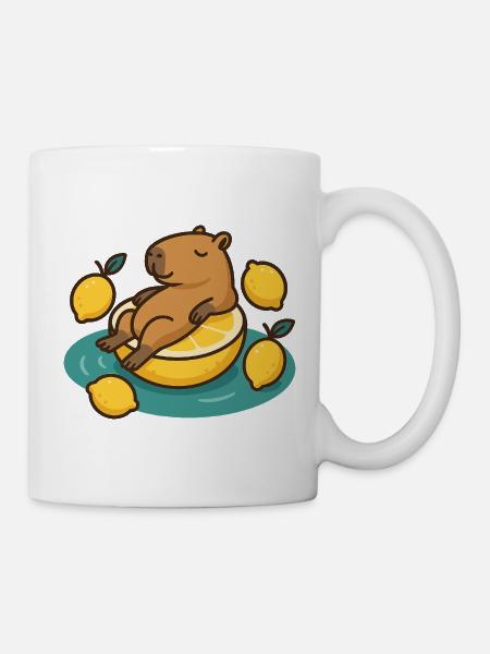 Chillendes Capybara auf Zitrone Cartoon - Tasse - Weiß