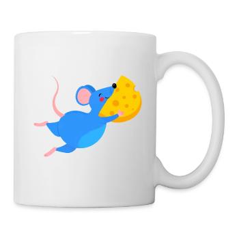 Souris bleue heureuse et fromage jaune - Mug blanc - blanc - Droite