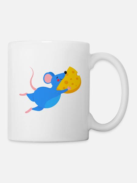 Fröhliche blaue Maus & gelber Käse - Tasse - Weiß