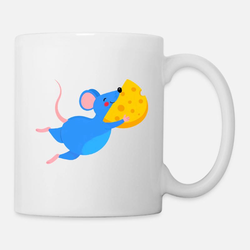 Fröhliche blaue Maus & gelber Käse - Tasse - Weiß