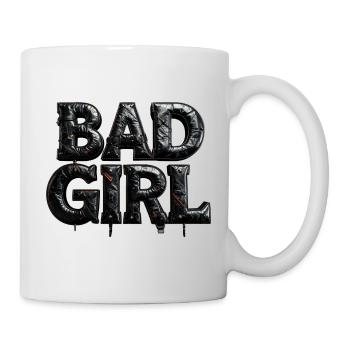 Bad Girl – 3D letters in black leather look - Mug - white - Right