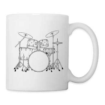 Schwarzweiß Drumset Skizze - Tasse - Weiß - Rechts