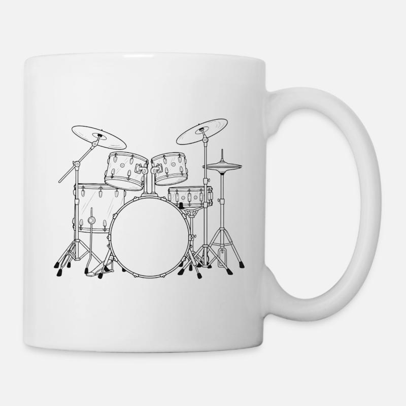 Schwarzweiß Drumset Skizze - Tasse - Weiß