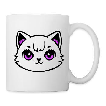 Cat Head Pink Eyes White Kitty Cute Kawaii Pink - Mug - white - Right